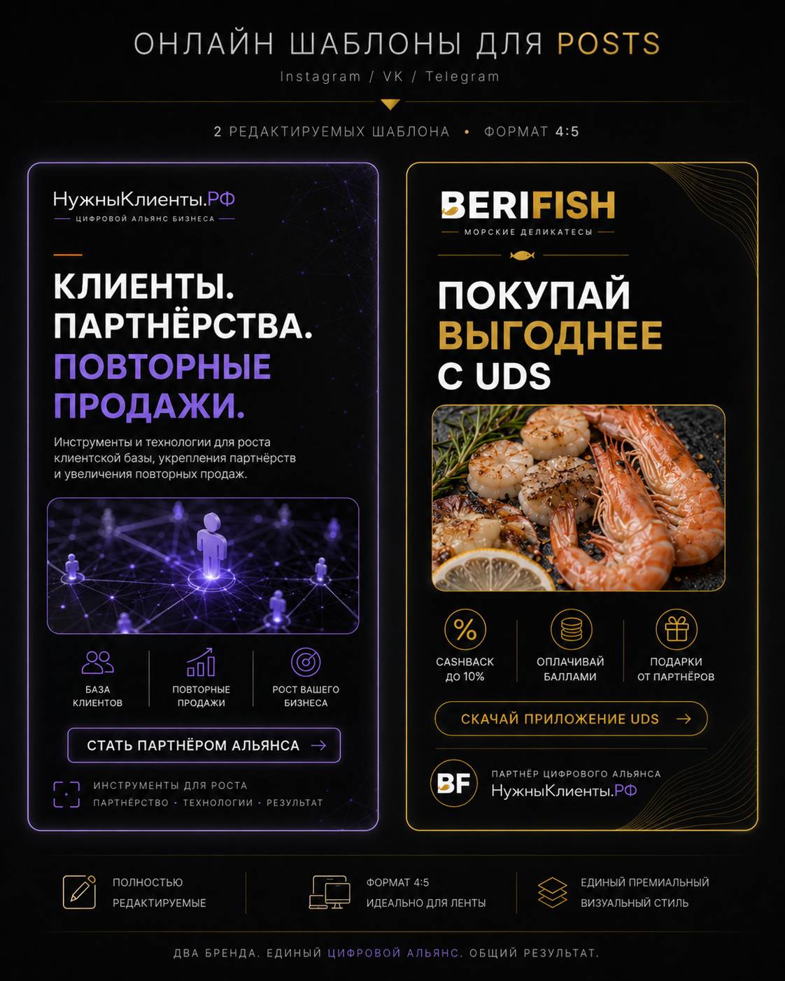Онлайн-шаблоны постов: НужныКлиенты.РФ и BERIFISH.